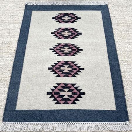 Handmade Vintage Multicolor Wool Dhurrie For Living Room
